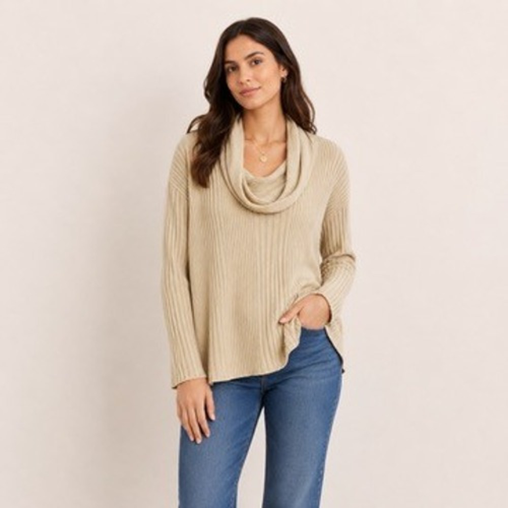 Joseph A Women Gold Metallic Ribbed Cowl Neck Knit Sweater Top XL NWT